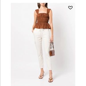 Staud ida top ruched brown poplin tank NWOT